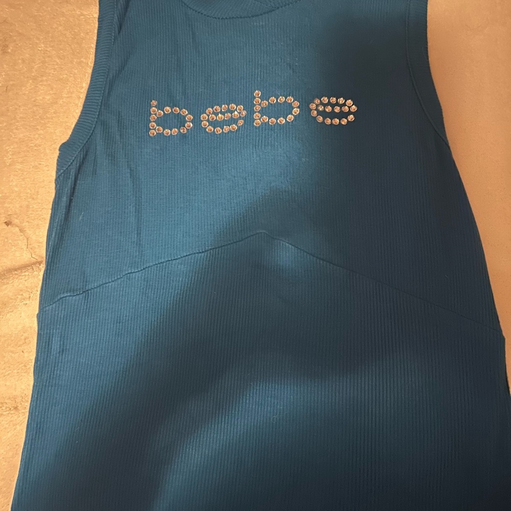 Bebe Teal Sleeveless Top with Rhinestone Logo